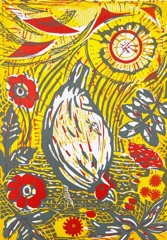 Summertime hen, limited edition linocut print